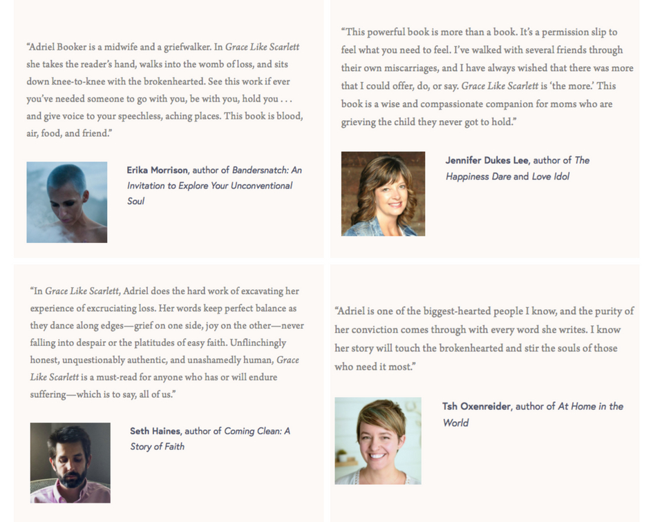 Grace Like Scarlett endorsements - Erika Morrison, Jennifer Dukes Lee, Seth Haines, Tsh Oxenreider